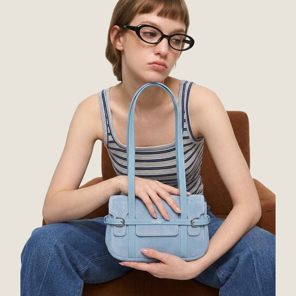 Belted Suede Flap Bag