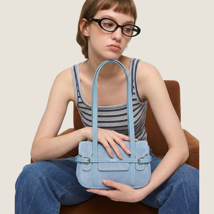 Belted Suede Flap Bag