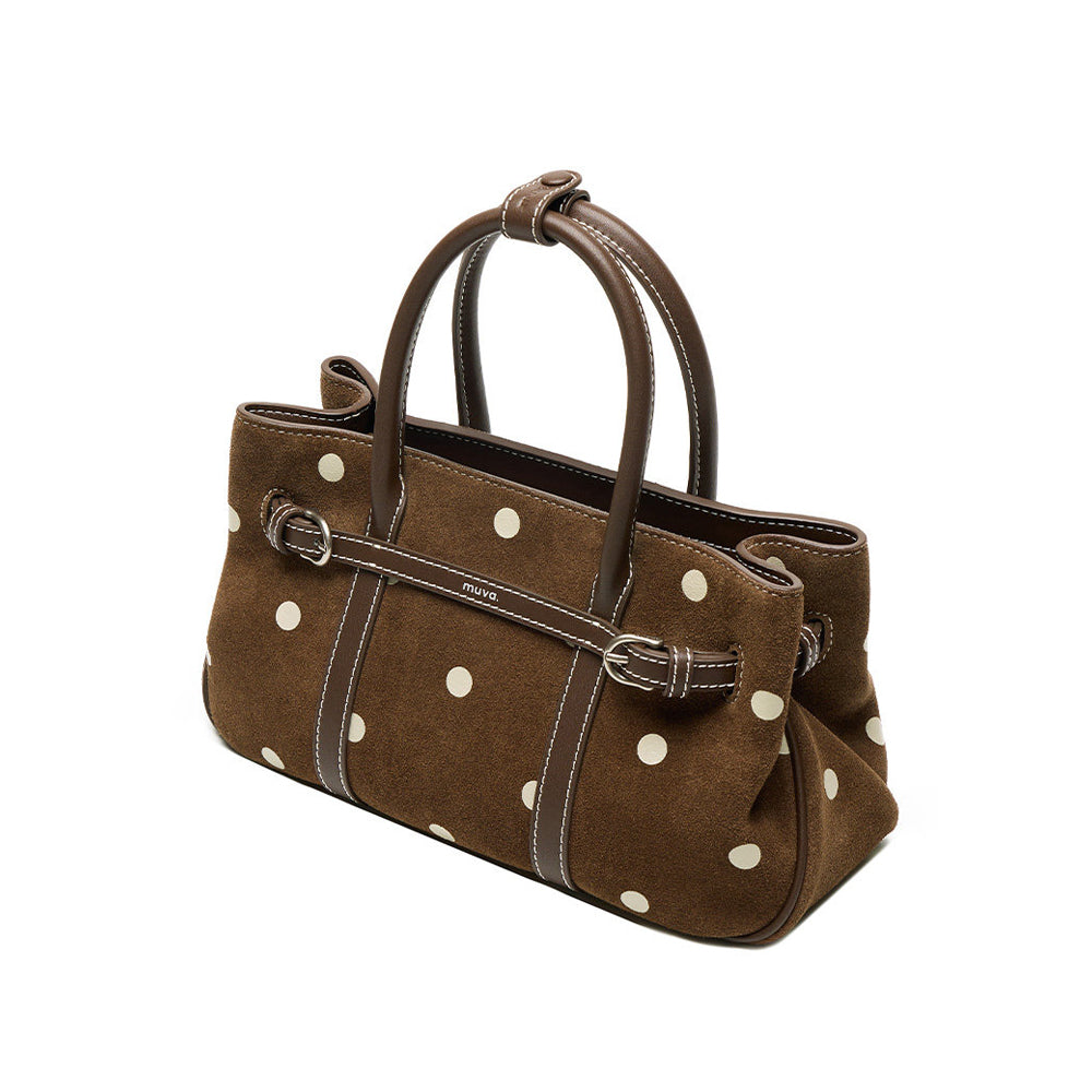Belted Suede Satchel Bag